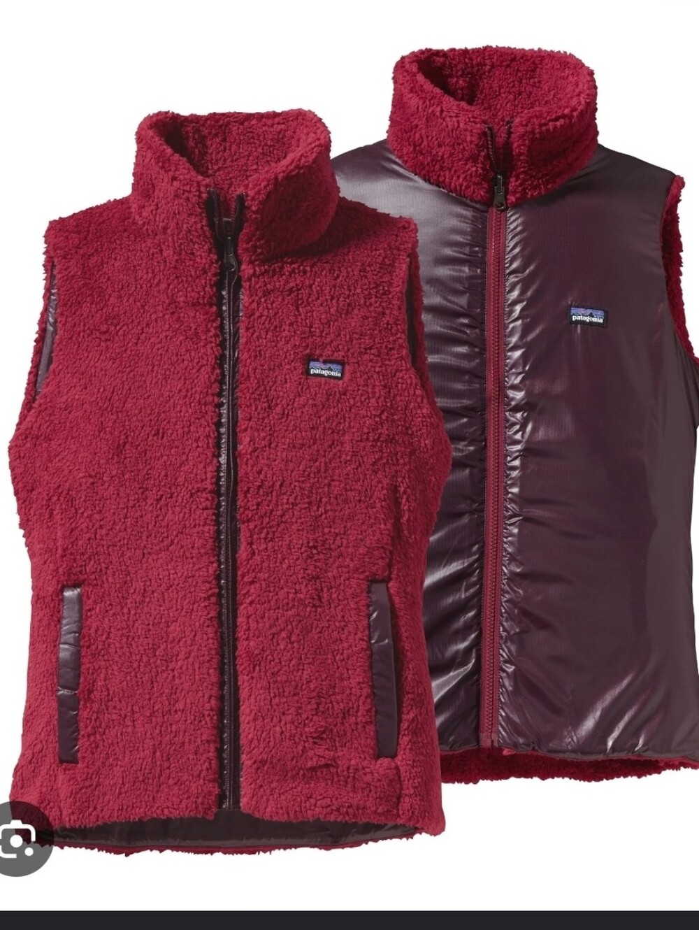 Patagonia Los Lobos Vest Women’s Small Burgund Reversible Sherpa Fleece Full Zip